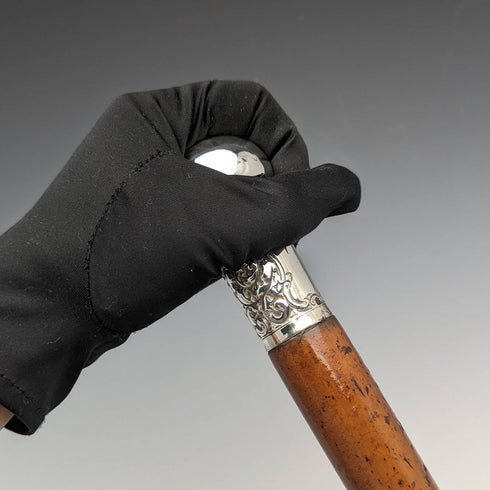 1890年 英国アンティーク 紳士用ステッキ 杖 純銀製 丸ハンドル 91cm